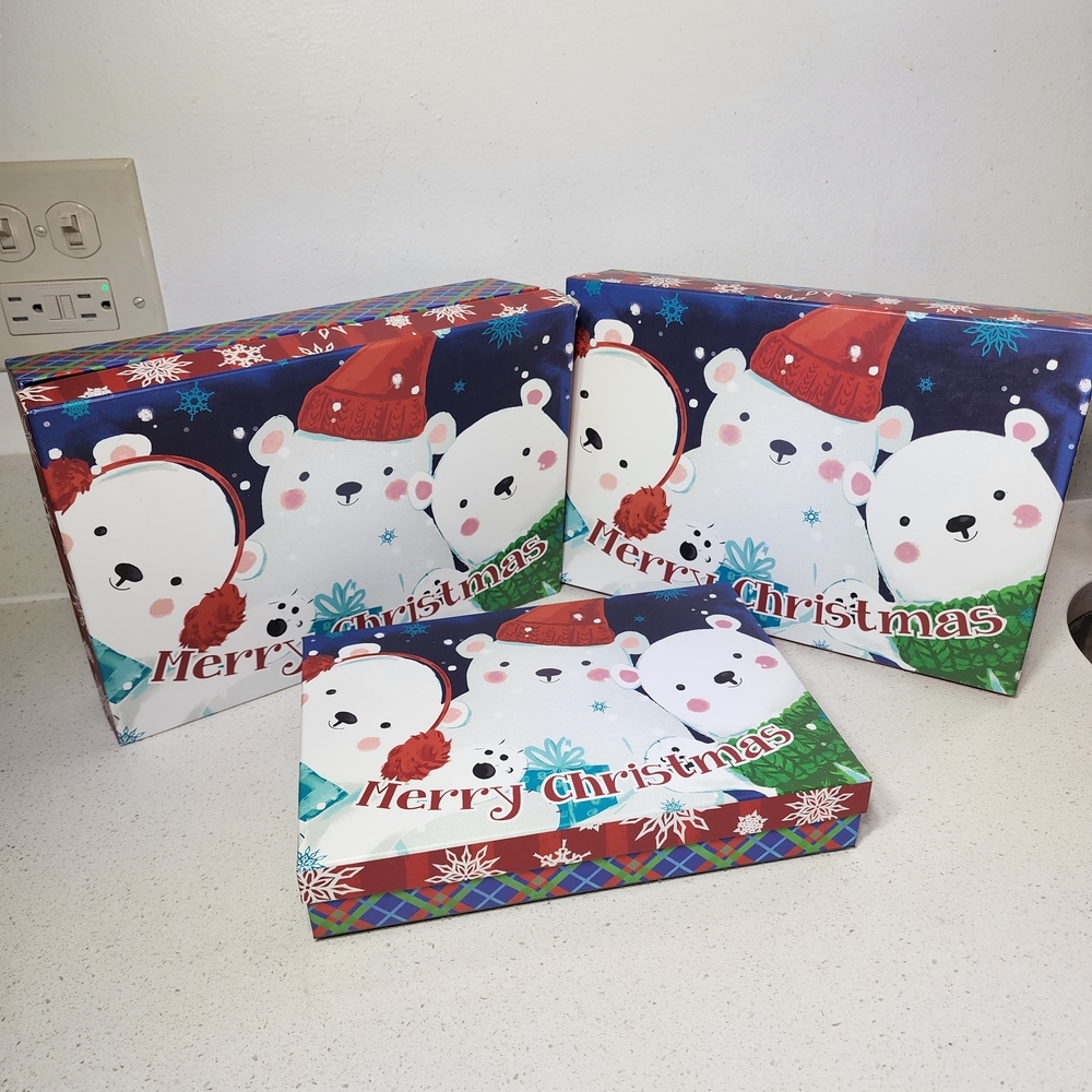 Set Of 3 Stackable Christmas Gift Boxes New